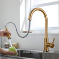 Brush Gold Kitchen Faucet Pull Down Hot And Cold Mixer 360 Degree Rotating Kitchen Faucets